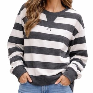 SHEIN Gray & White Striped Lightweight Sweatshirt